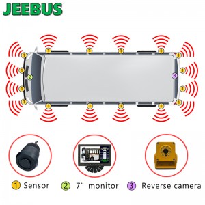 Όχημα Coach Bus Parking Radar Sensor Monitor System HD 1080P Αντίστροφη φωτογραφική μηχανή με 16 Sensors Detection Blind Spot Vision Digital Warning